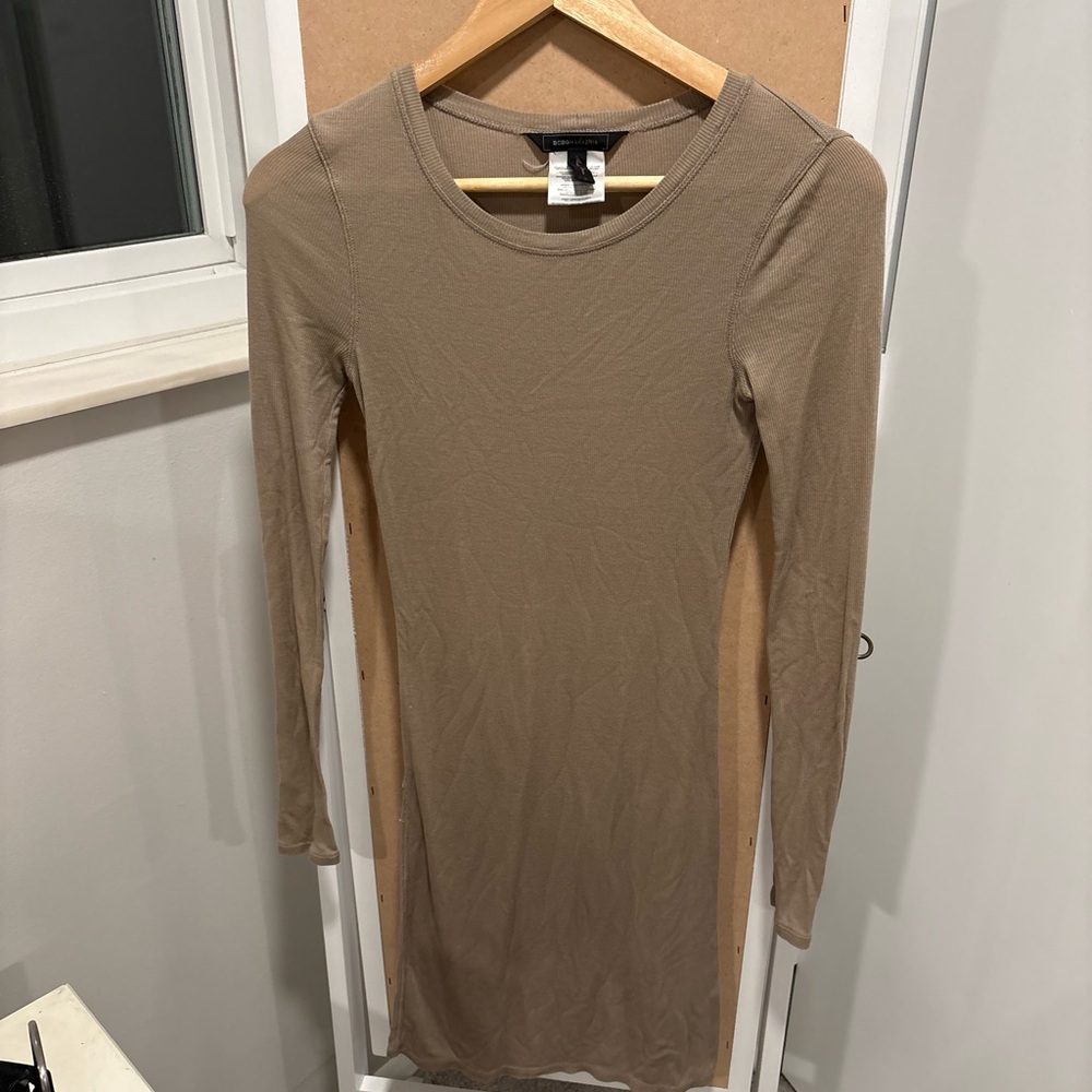 Slim Long Sleeve Bodycon Dress - Taupe